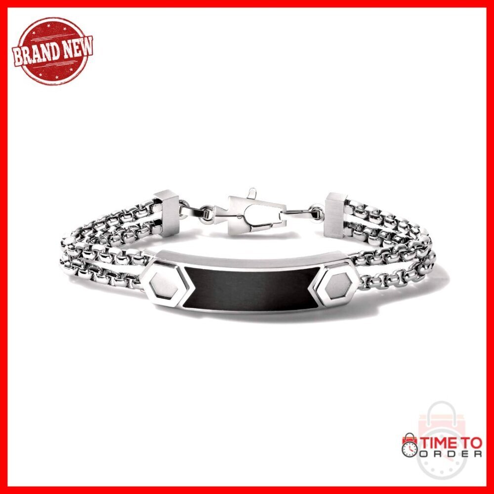 Stainless Steel ID Bracelet with Double Chain Link Design, Medium Size